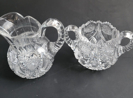 Dorflinger  Sugar and creamer American Brilliant Period Cut Glass Antique