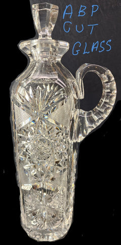 Hand Cut Glass ABP handled whiskey Decanter