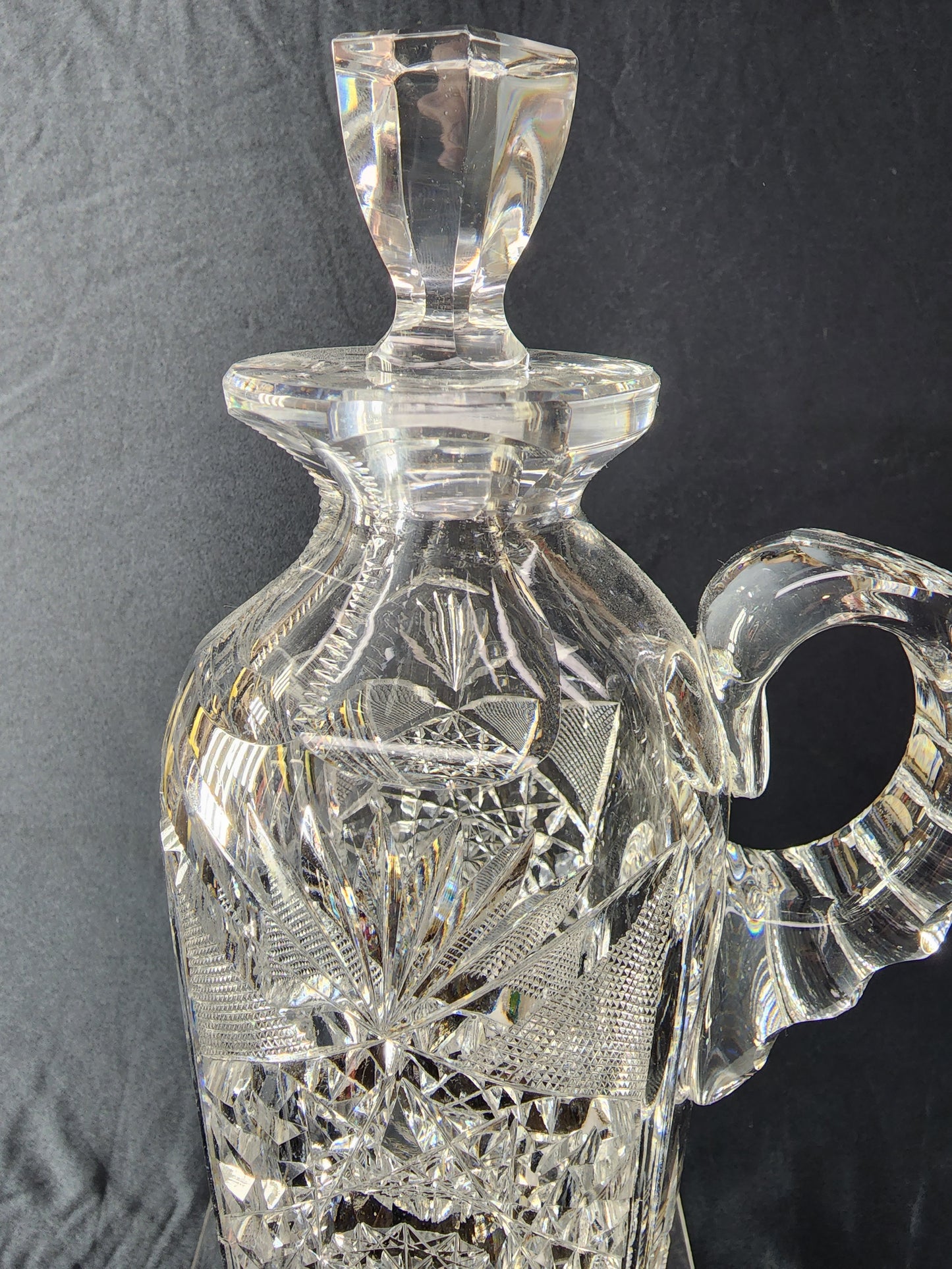 Hand Cut Glass ABP handled whiskey Decanter