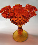 Fenton glass ruffled edge pedestal amberina vase