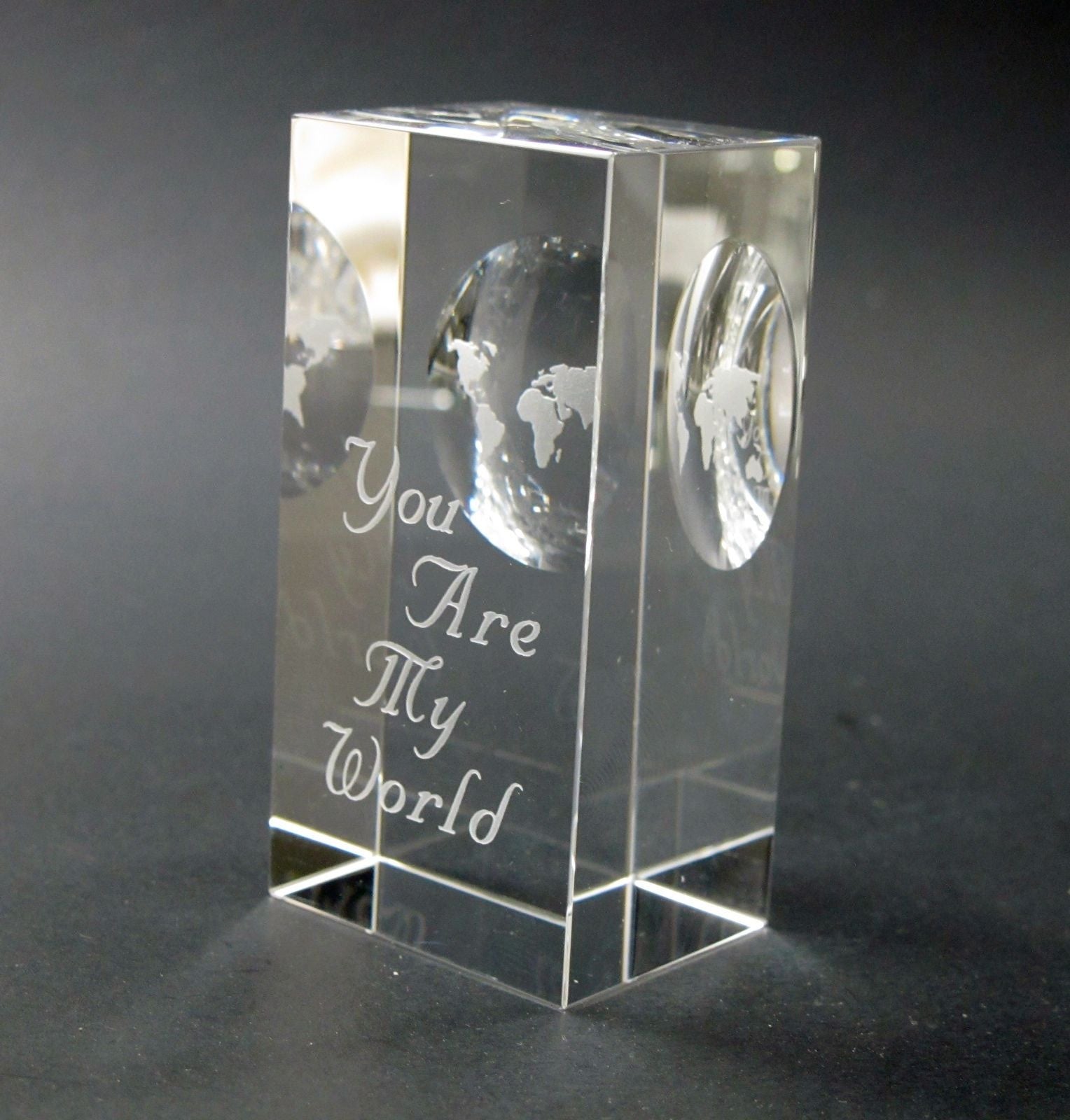 Globe pattern paperweight, You are my World, Great Valentine gift - O'Rourke crystal awards & gifts abp cut glass