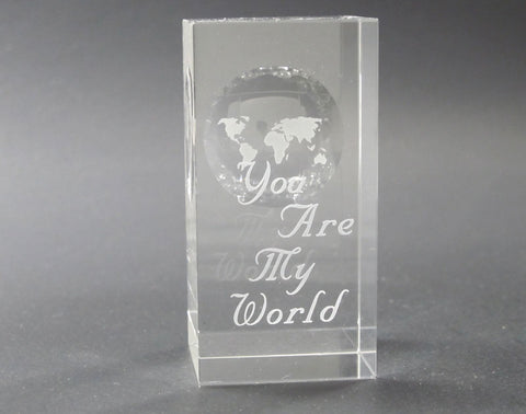Globe pattern paperweight, You are my World, Great Valentine gift - O'Rourke crystal awards & gifts abp cut glass