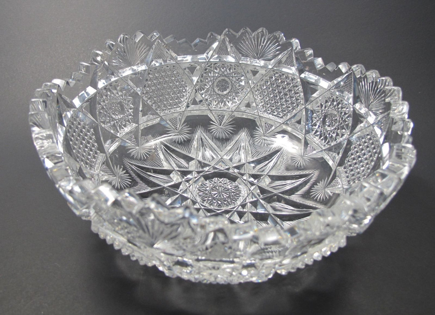 American Brilliant Period Cut Glass bowl  ABP  Antique  feathered - O'Rourke crystal awards & gifts abp cut glass