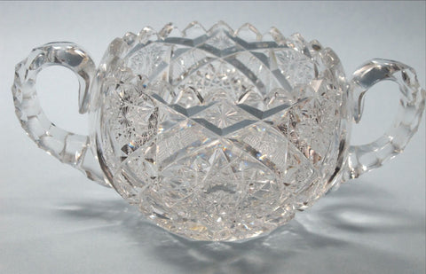 American Brilliant Period Cut Glass 2 handle large sugar Antique  abp hand cut - O'Rourke crystal awards & gifts abp cut glass