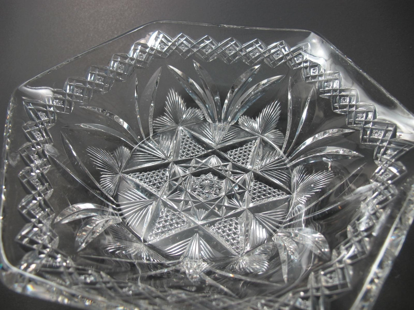 Signed Libbey American Brilliant Period Cut Glass 6 sided bowl  ABP  Antique - O'Rourke crystal awards & gifts abp cut glass