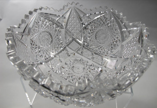 American Brilliant Period hand Cut Glass bowl ABP antique hobstar - O'Rourke crystal awards & gifts abp cut glass