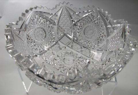 American Brilliant Period hand Cut Glass bowl ABP antique hobstar - O'Rourke crystal awards & gifts abp cut glass