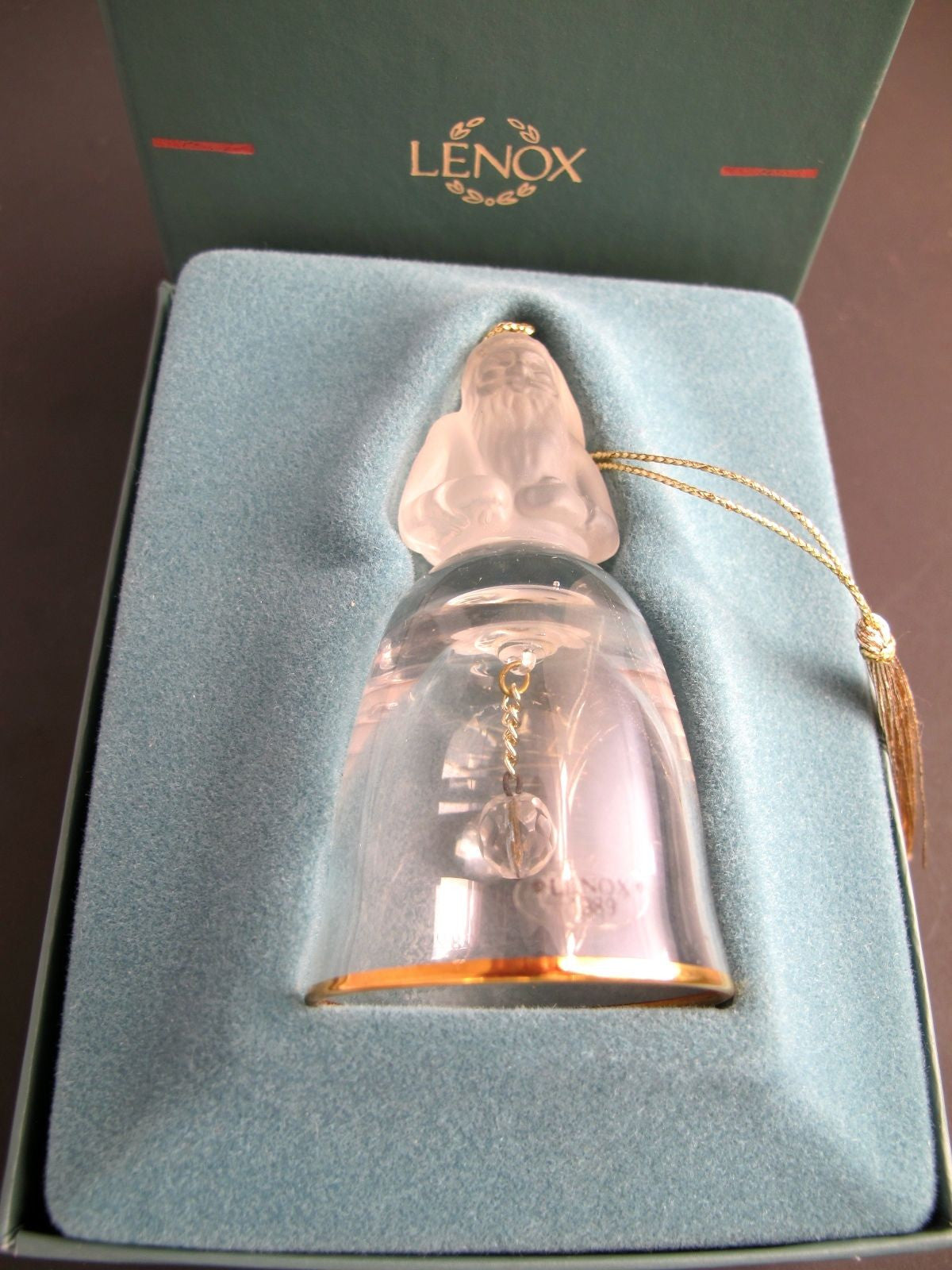 Lenox Crystal 1989 St. Nicholas Tree miniature bell ornament Made in USA - O'Rourke crystal awards & gifts abp cut glass