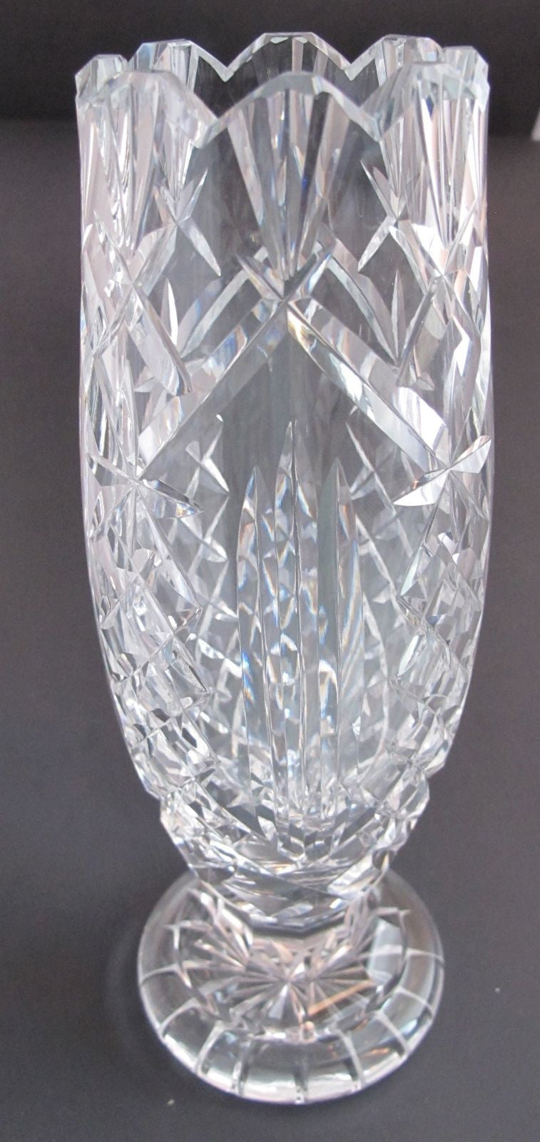 Waterford CUT GLASS  signed vase  footed old cut in Ireland - O'Rourke crystal awards & gifts abp cut glass