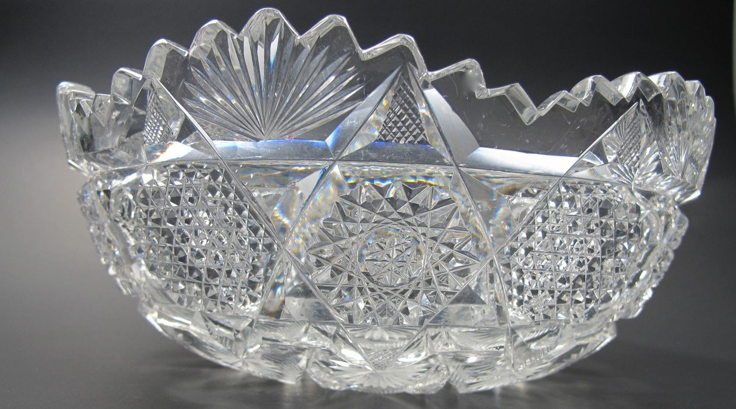 American Brilliant Period Cut Glass bowl  ABP  Antique  feathered - O'Rourke crystal awards & gifts abp cut glass
