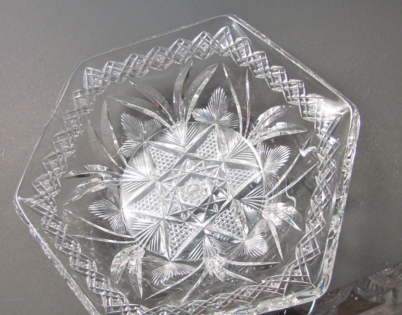 Signed Libbey American Brilliant Period Cut Glass 6 sided bowl  ABP  Antique - O'Rourke crystal awards & gifts abp cut glass