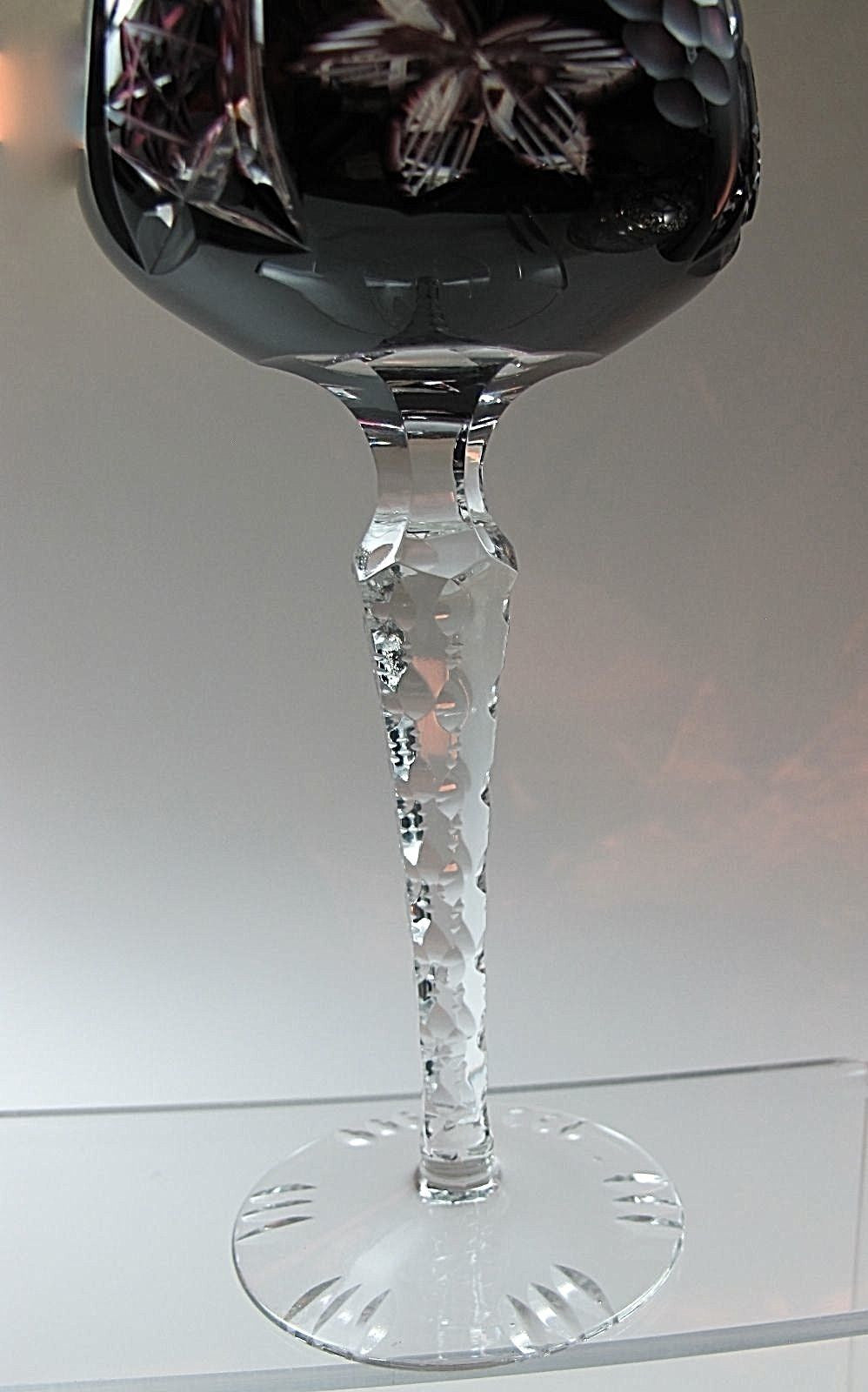 Imperlux Amethyst cased Crystal 24% lead tall hock glass cut to clear grapes - O'Rourke crystal awards & gifts abp cut glass