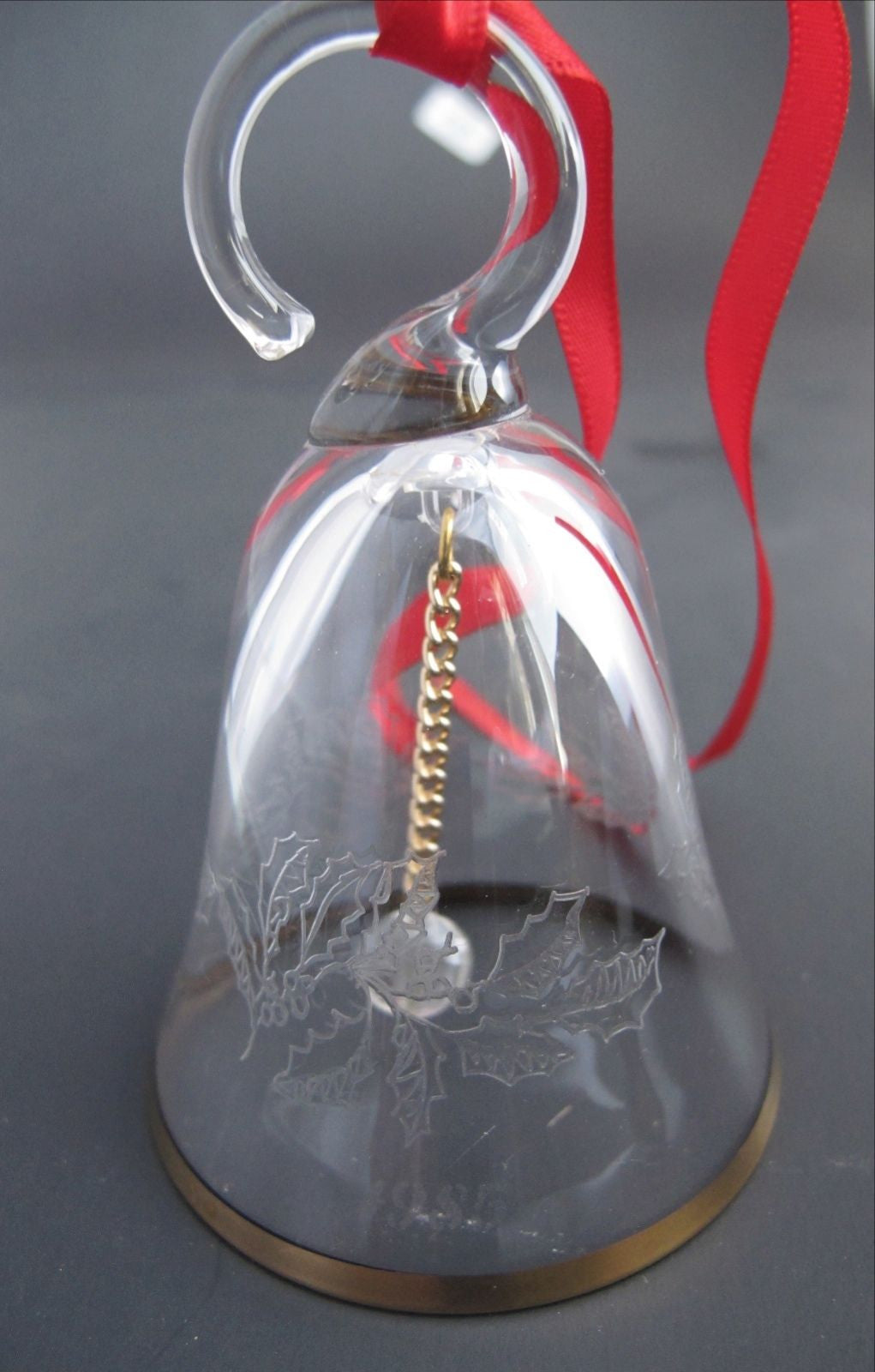 Lenox Crystal 1985 Holly  miniature bell ornament Hand blown Made in USA - O'Rourke crystal awards & gifts abp cut glass