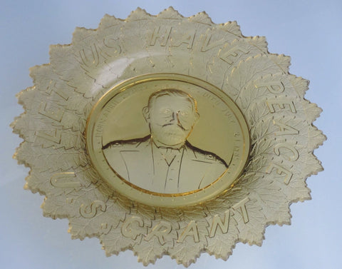 S.Grant amber "LET US HAVE PEACE" GLASS PLATE - O'Rourke crystal awards & gifts abp cut glass