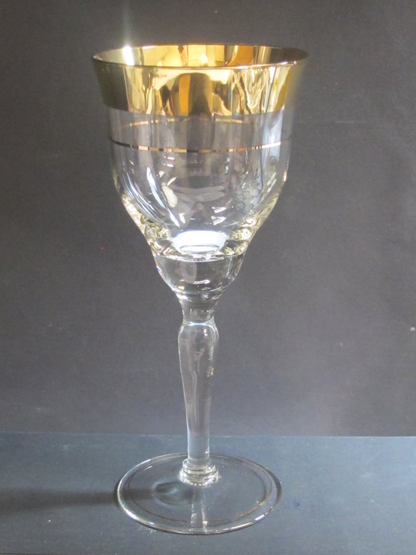 Gold band glass goblet Hungry?