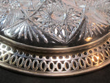 Sterling silver rim Cut Glass dish Antique