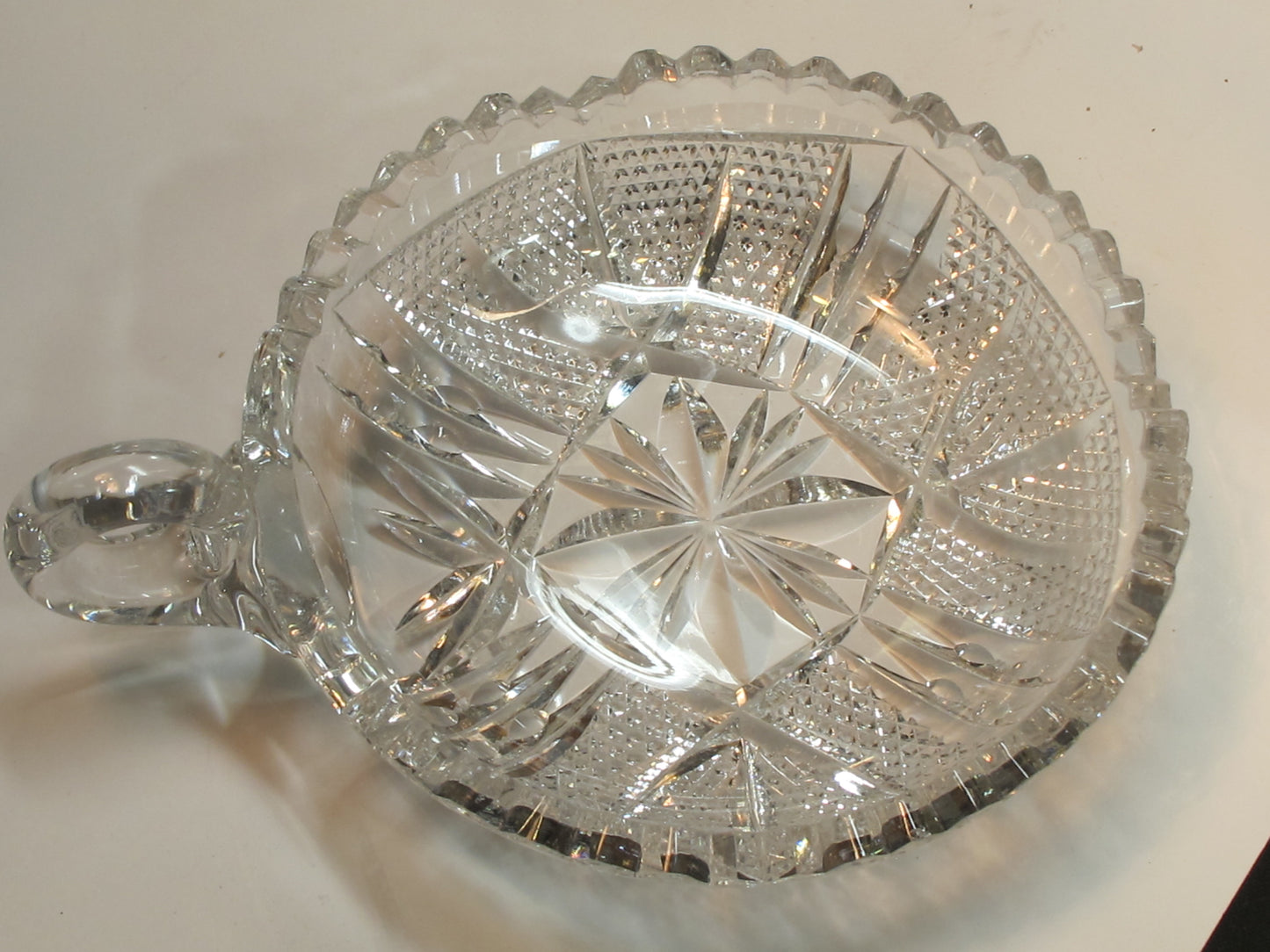 ABP Crystal Cut Glass handled nappie signed Libbey