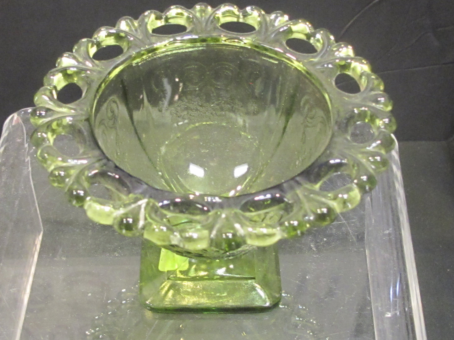 green lace pedestal small glass bowl