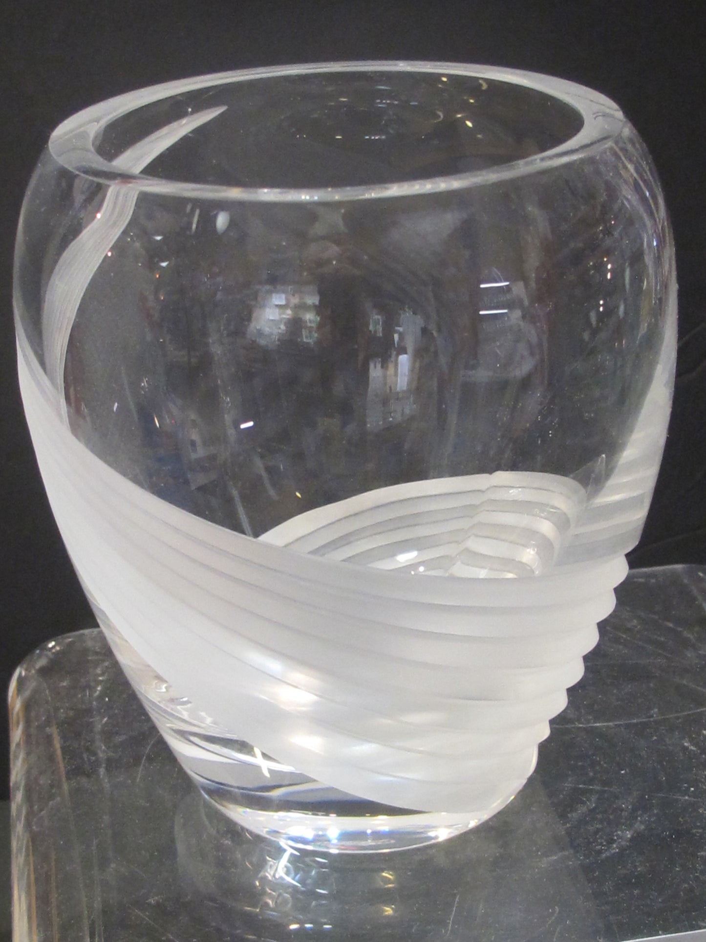 Cut Glass vase Lenox USA crystal Windswpept Signed