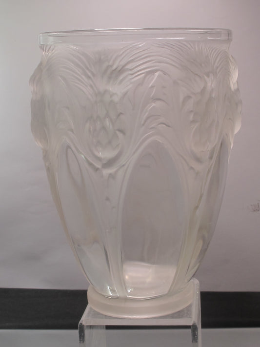 Signed Verlys clear and frosted thistle Crystal glass vase