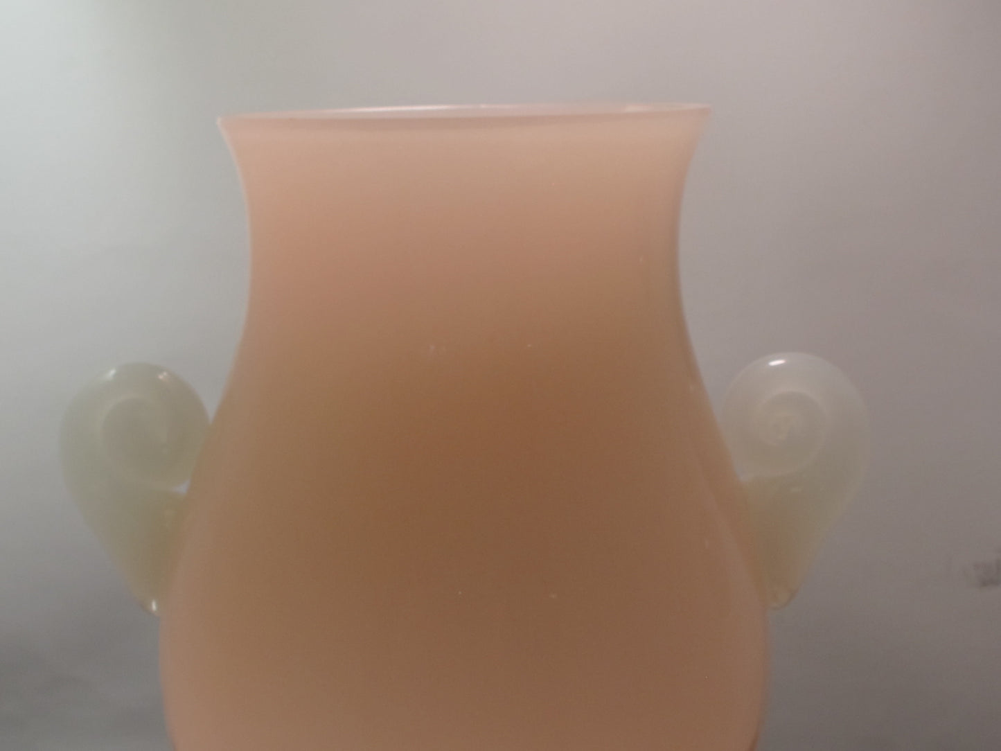 Steuben? vase Glass pink body white handles