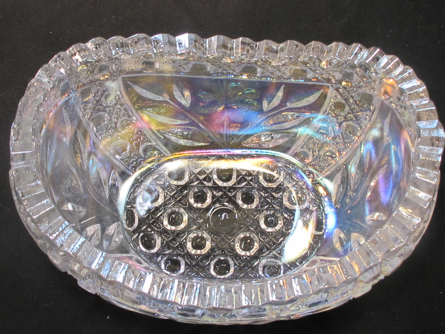 L E Smith Glass -iridesent oval bowl