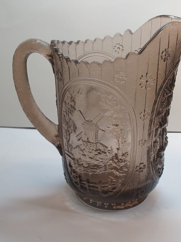 L.E Smith Glass brown windmill pitcher auction