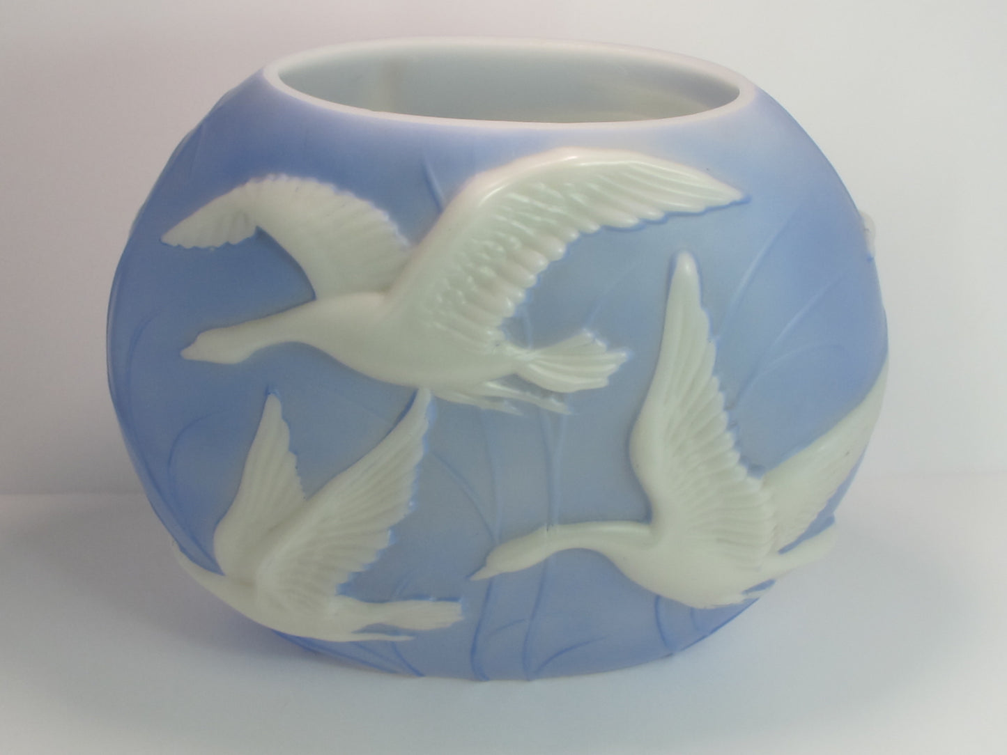 Phoenix Wild Geese pillow vase blue satin, Antique