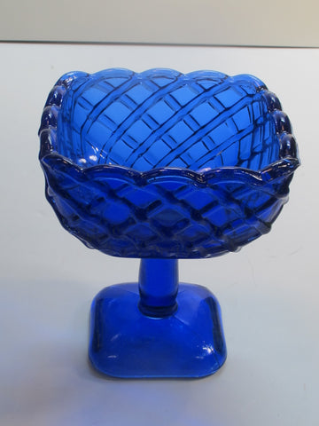 L E Smith Glass - ice cream dish blue square