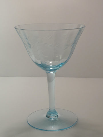 4 Hand cut glass cocktail glasses light blue