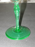 Green stem glass goblet Uranium stem and foot bowl is clear, 2 pieces