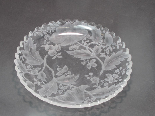 Copper wheel engraved glass dish Strawberry