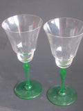 Green stem glass goblet Uranium stem and foot bowl is clear, 2 pieces