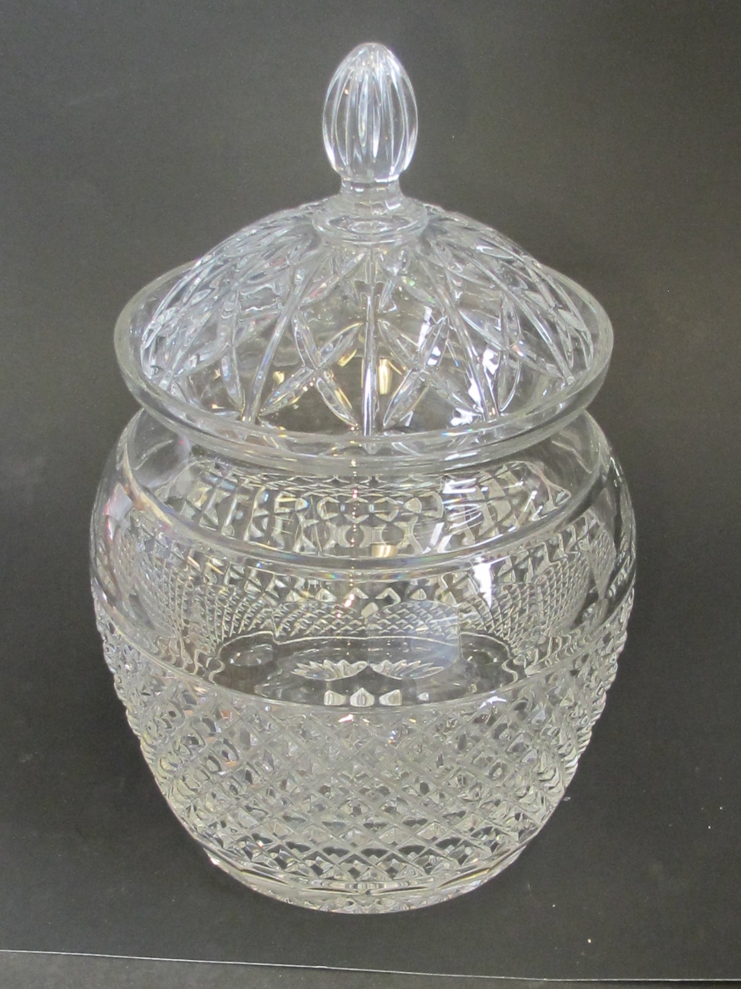 Hand Cut glass cookie jar with lid