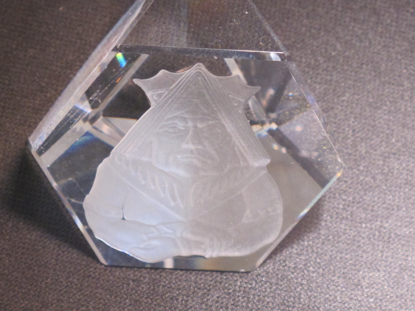3 sided glass paperweight etched,