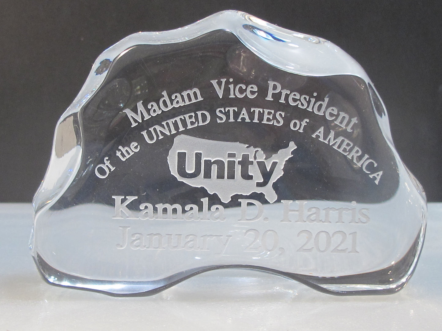 Madam Vice President Harris Unity CRYSTAL PAPERWEIGHT made in USA