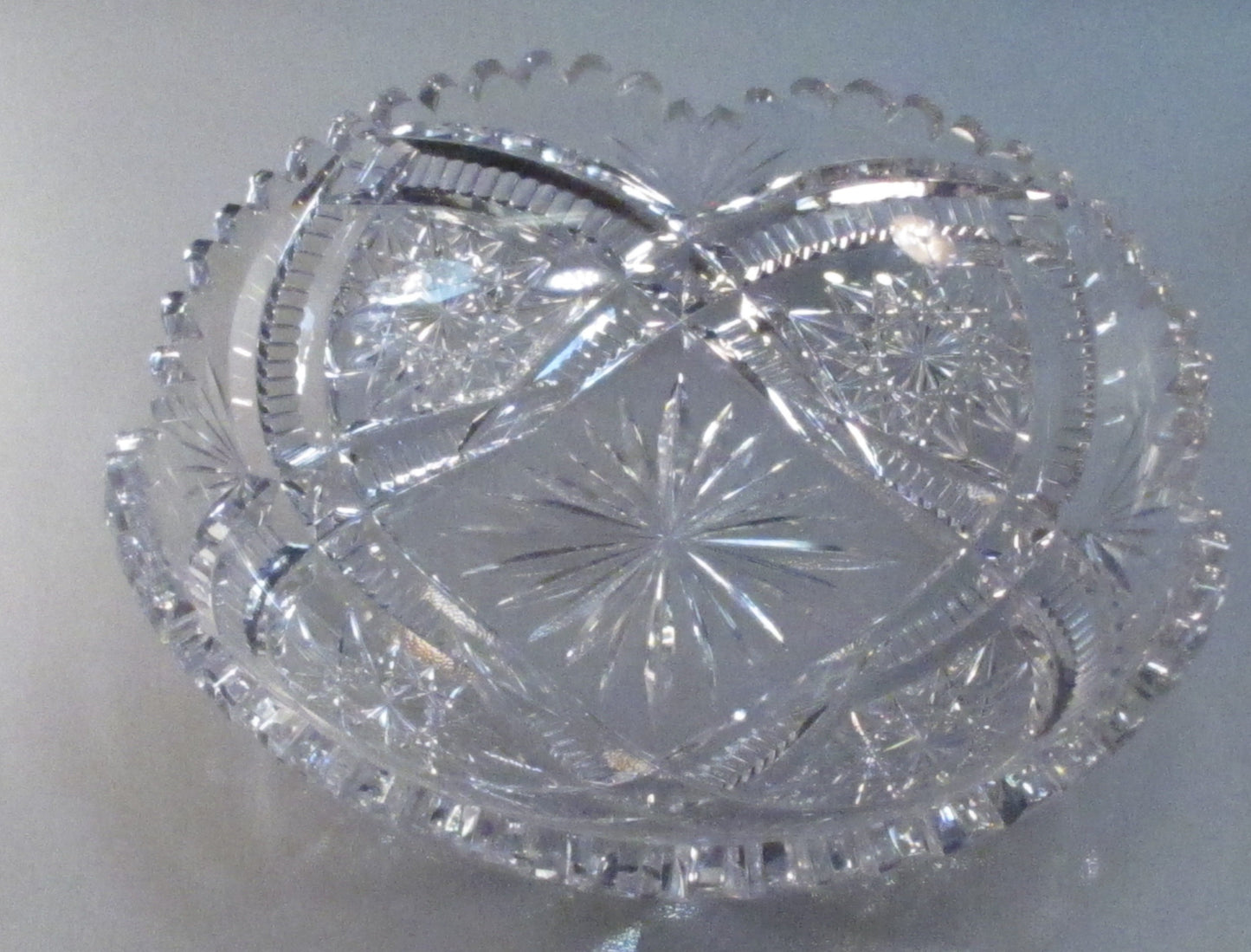 Signed Libbey American Period Cut Glass low bowl Antique crystal hobstar