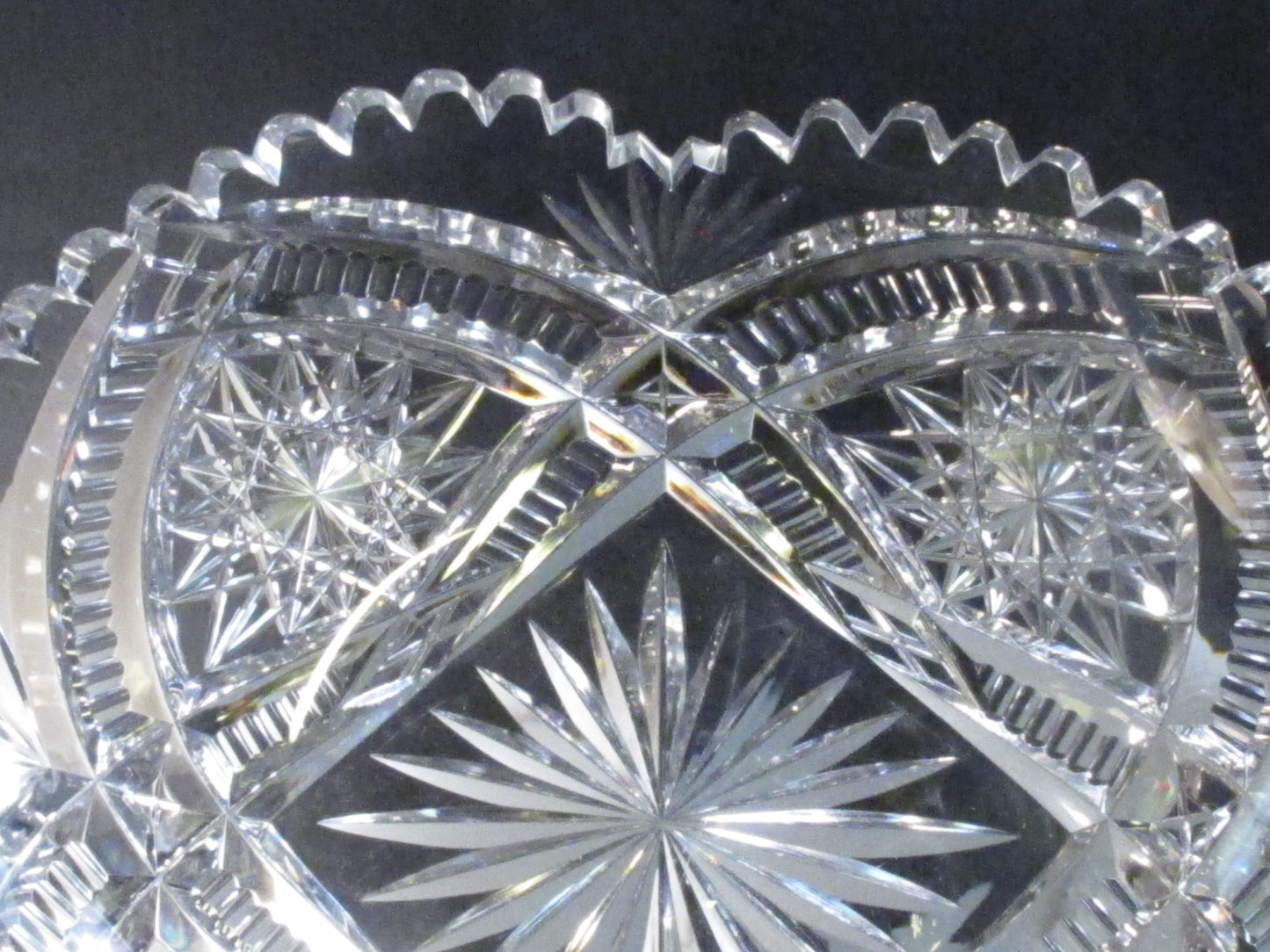 Signed Libbey American Period Cut Glass low bowl Antique crystal hobstar