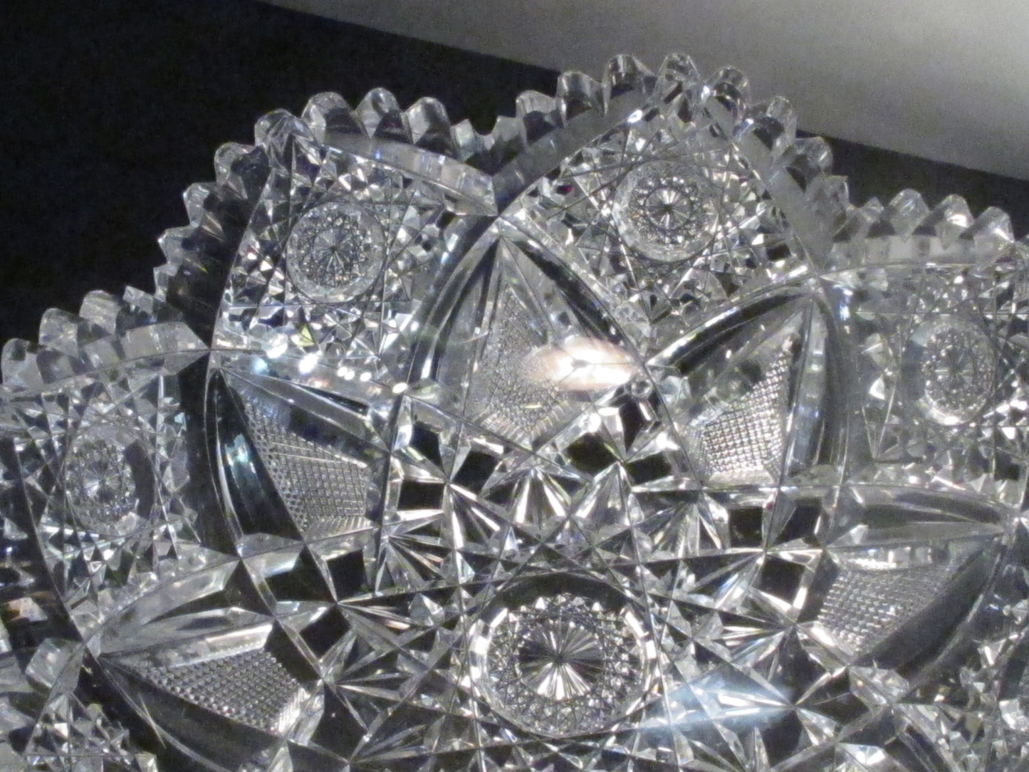 American Period Cut Glass low bowl Antique crystal hobstar