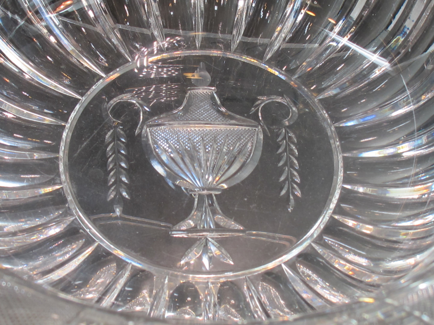 Urn and flame Hand Cut Glass bowl abp Paipoint