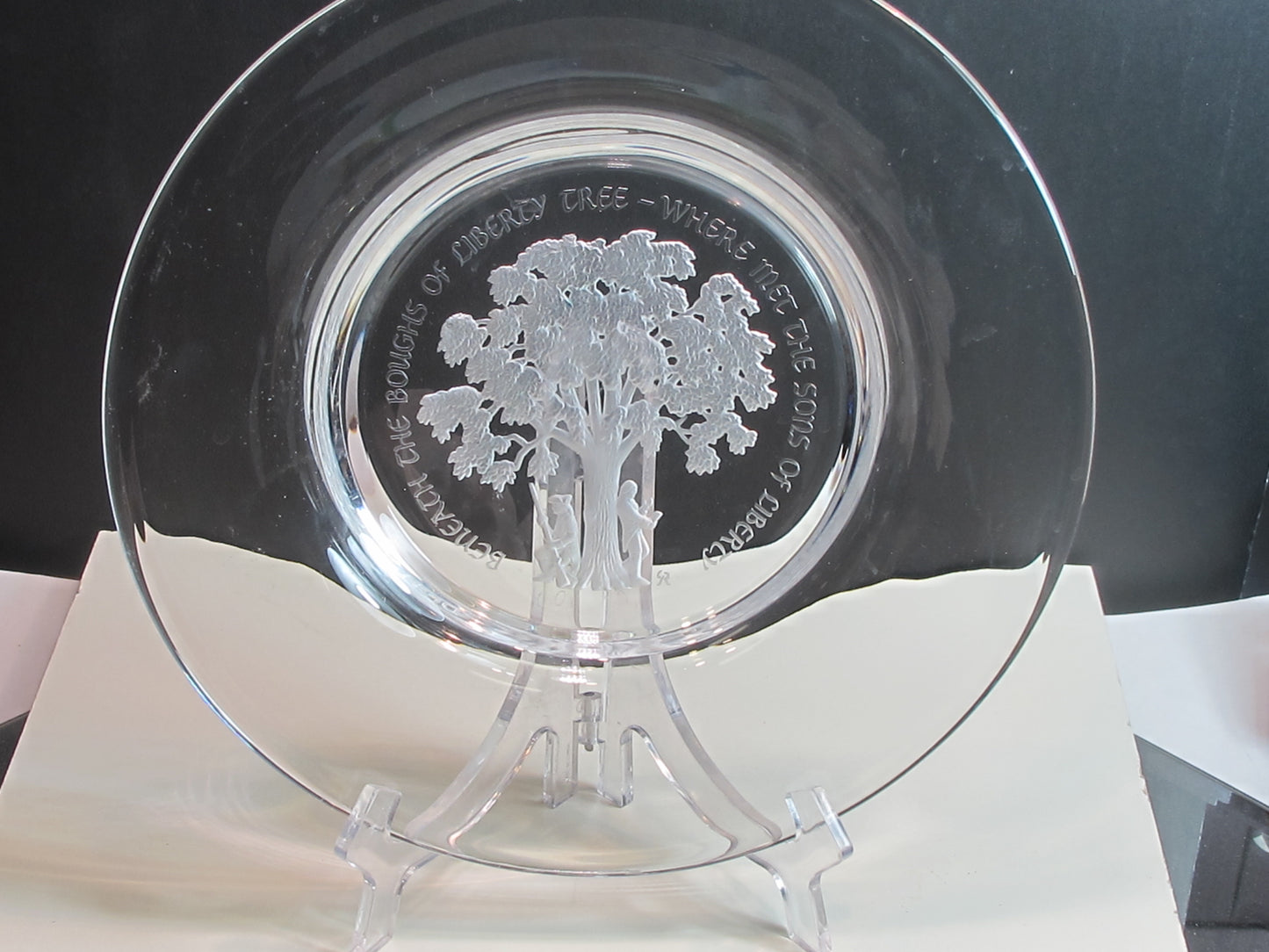 large Liberty tree glass tray etched