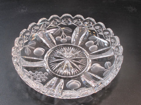 Cut glass dish FRUIT pear tomato grape crystal