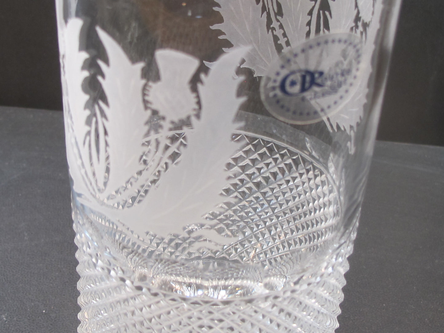 Hand Cut Crystal thistle hi-ball Signed O'Rourke
