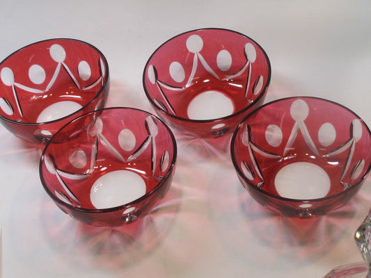 Red cased glass cut to clear finger bowl 4 piece