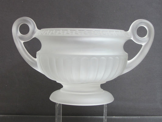 Greek key frosted 2 handled pedestal bowl glass