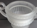 Greek key frosted 2 handled pedestal bowl glass