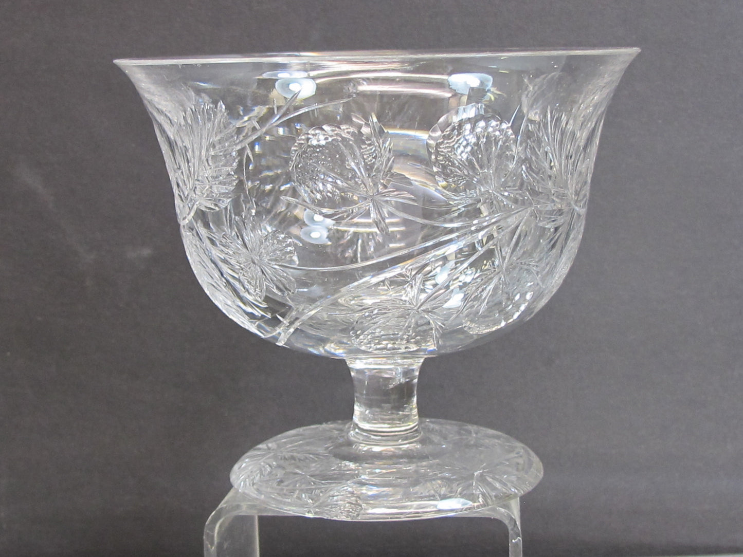 Cut Glass footed small bowl Antique Floral WHEEL CUT Strawberry