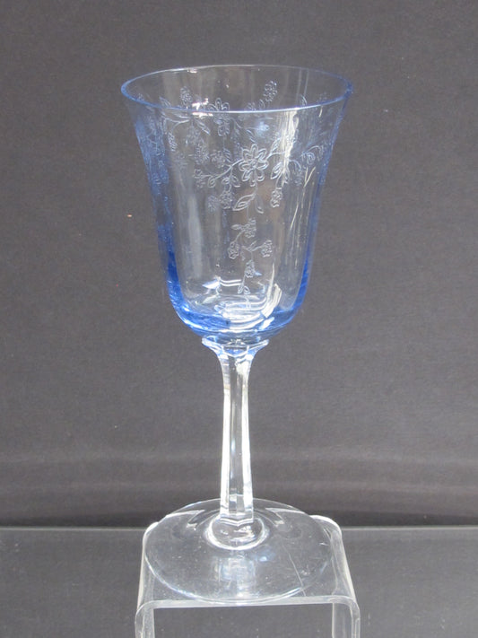 Lenox etched wine Blue glass Castle garden  Crystal  Made in USA Mt Pleasant PA