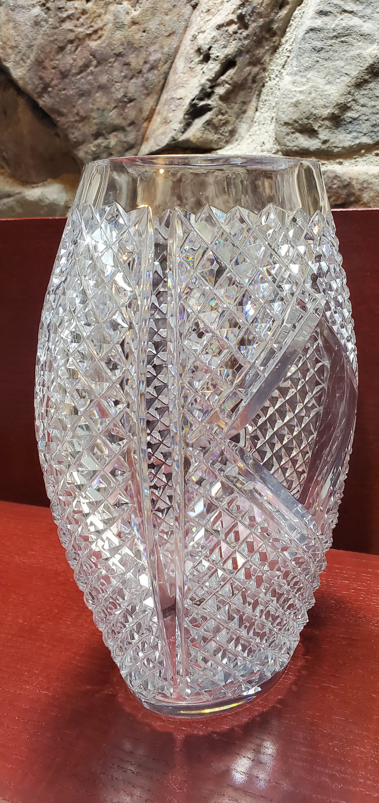 Hand Cut 24% lead crystal vase with space for etching 5 lb Award
