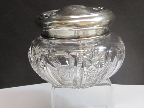 American Brilliant Period Cut Glass powder box with Sterling silver lid Antique abp